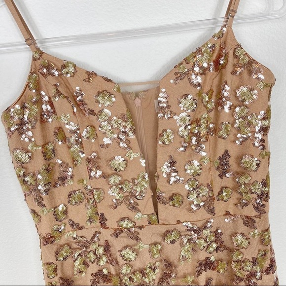 Dress The Population Mara Lace Sequin Gold Maxi Dress Large - Picture 4 of 12